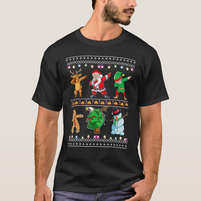 Christmas Kids Boys Men Dabbing Santa Elf Deer Fri T-Shirt (Front)