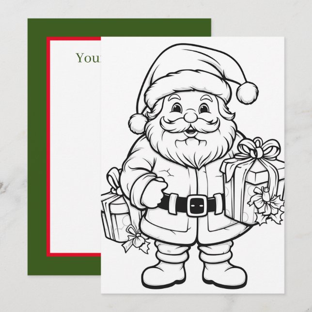 Christmas kids colouring Santa add text  Holiday Card (Front/Back)