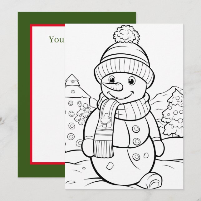 Christmas kids colouring snowman add text  holiday card (Front/Back)