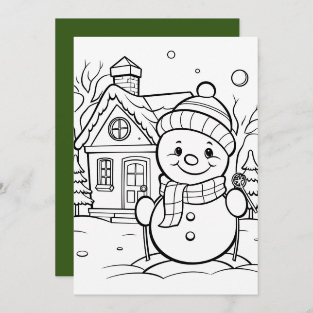Christmas kids colouring snowman holiday card (Front/Back)