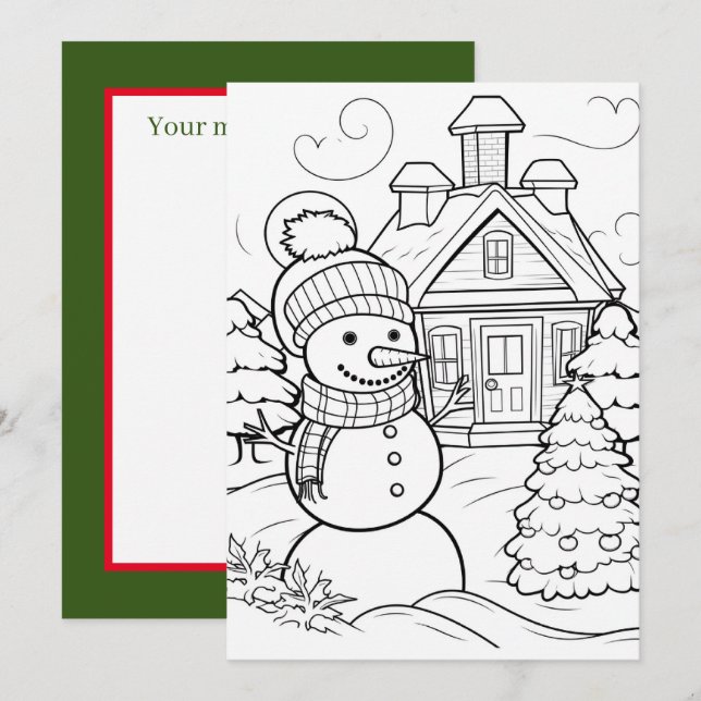 Christmas kids colouring snowman  holiday card (Front/Back)