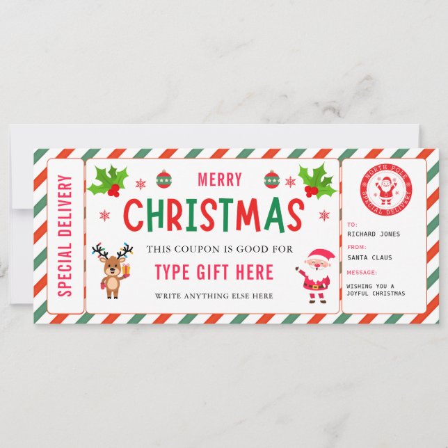 Christmas Kids Coupon Certificate Rudolph Santa Invitation (Front)