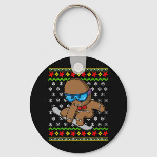 Christmas Kids Gingerbread Man Snowboarding Snowbo Key Ring