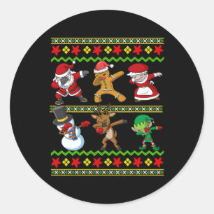 Christmas Kids Santa Claus Dabbing Squad Men Women Classic Round Sticker