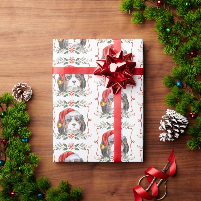 Christmas King Charles Spaniel Dog Pattern Wrapping Paper (Holiday Gift)