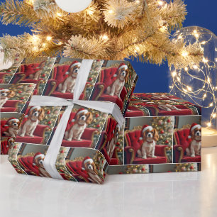 Christmas King Charles Spaniel On a Red Chair Wrapping Paper