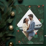 Christmas Kiss Mistletoe Couple Photo Magnet Card<br><div class="desc">Christmas kisses and holiday wishes abound with this festive and romantic mistletoe magnet card. Fill the elegant diamond with your favourite couple kiss photo and add your custom Xmas message in white over the botanical green magnet. A beautiful mistletoe hangs over your kissing photograph.</div>