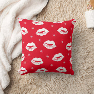 Christmas Kiss Red White Patterned Cushion