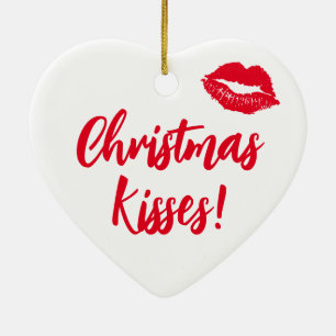 Christmas Kisses Red and White Festive Ceramic Ornament