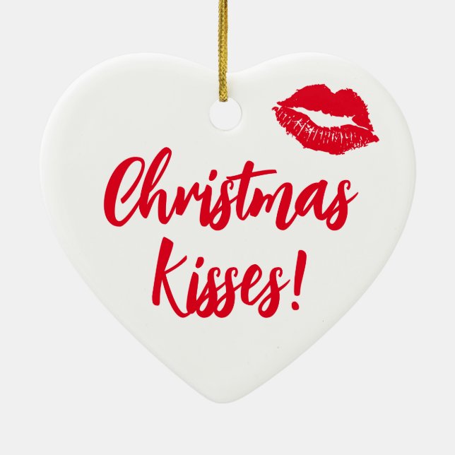 Christmas Kisses Red and White Festive Ceramic Ornament (Back)
