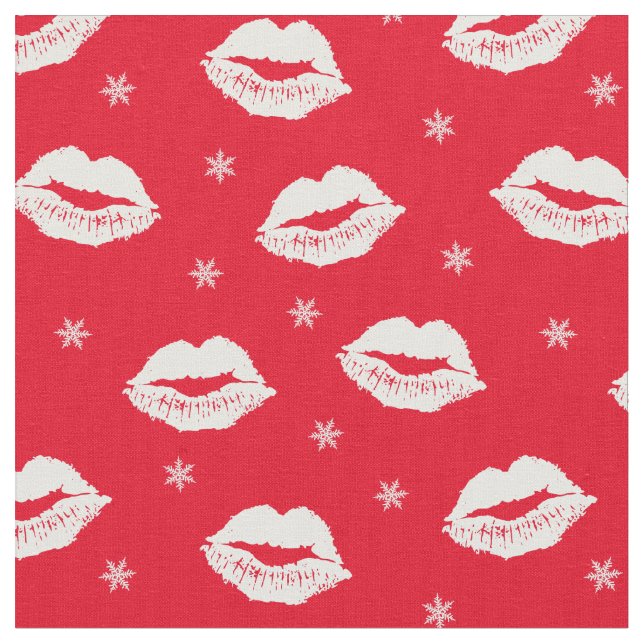 Christmas Kisses Red and White Pattern Fabric (Close Up)