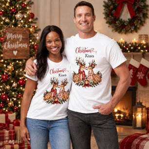Christmas Kisses Reindeer Couple Scandinavian T-Shirt