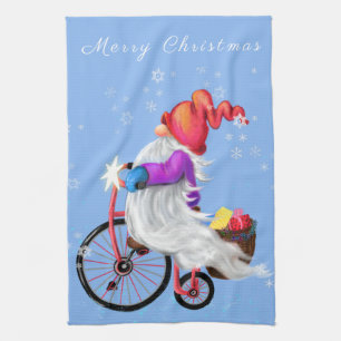 Christmas Kitchen Towel Gnome with Bike and Gifts
