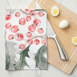 Christmas Kitchen Towel Red and Green Holly