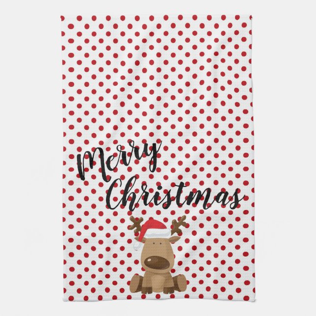 Christmas Kitchen Towel Reindeer Polka Dot Polkado (Vertical)
