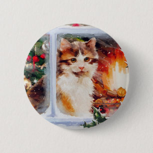 Christmas Kitten 6 Cm Round Badge