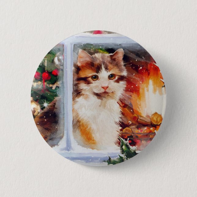 Christmas Kitten 6 Cm Round Badge (Front)