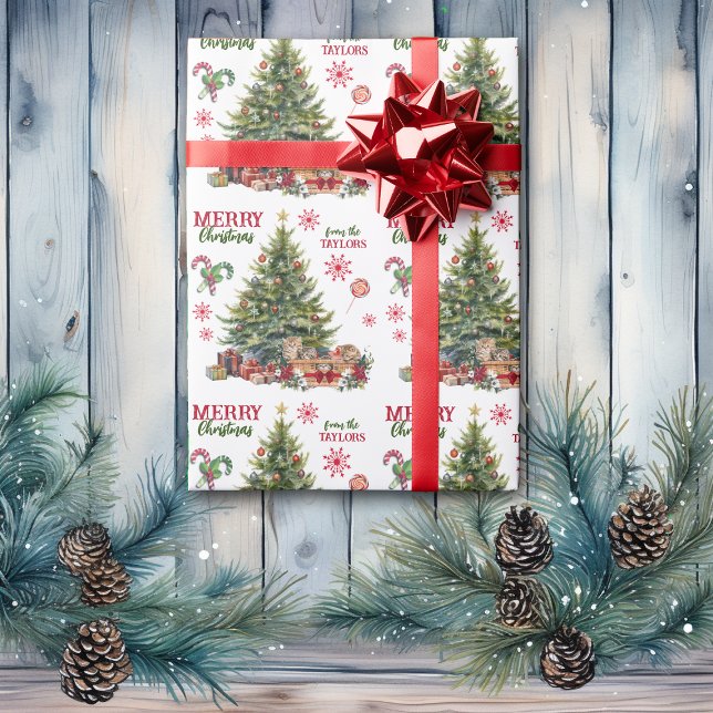 Christmas Kitten Basket Under the Tree Wrapping Paper (Creator Uploaded)