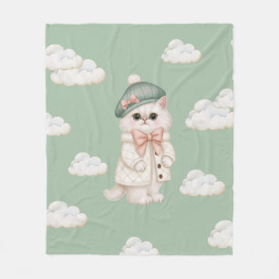 Christmas Kitten Bow Throw Pillow Fleece Blanket
