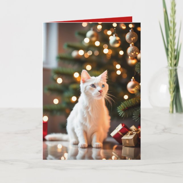 Christmas Kitten By The Tree Card (Front)