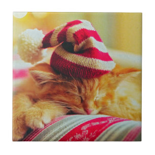 Christmas Kitten Ceramic Tile