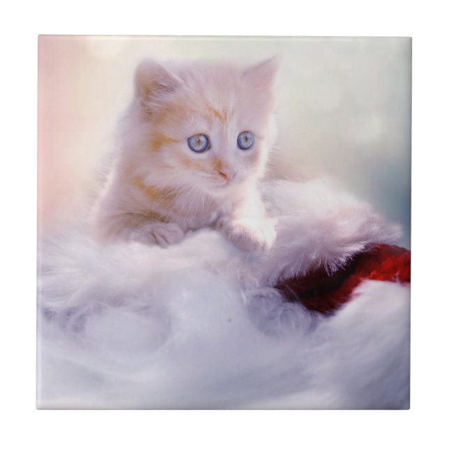 Christmas Kitten Ceramic Tile (Front)