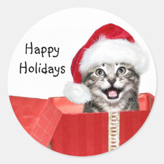 Christmas kitten classic round sticker