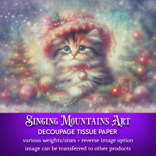 Christmas Kitten Festive Winter Scene Decoupage Tissue Paper