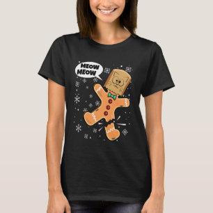 Christmas Kitten Funny Fake Meow Gingerbread Man C T-Shirt