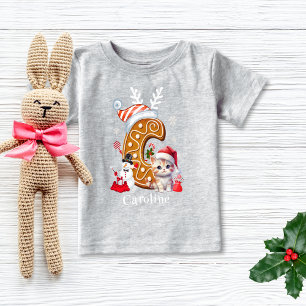 Christmas Kitten Gingerbread Name Letter C Girl Baby T-Shirt
