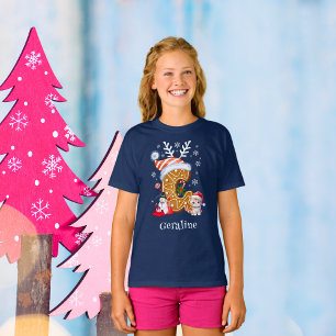 Christmas Kitten Gingerbread Name Letter G Girl T-Shirt