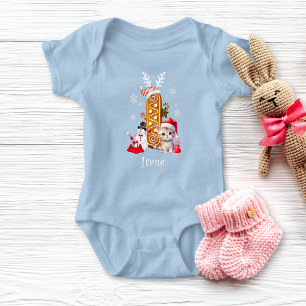 Christmas Kitten Gingerbread Name Letter I Girl Baby Bodysuit