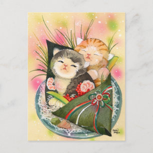 Christmas Kitten Handroll sushi Holiday Postcard