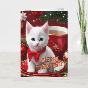 Christmas Kitten in a tea cup holiday card