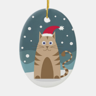 Christmas kitten in snowflakes santa claus decor ceramic ornament