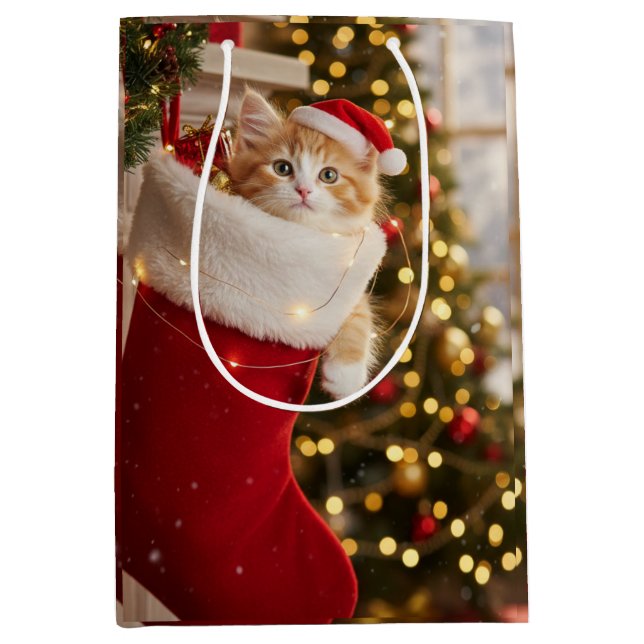 Christmas kitten medium gift bag (Front)