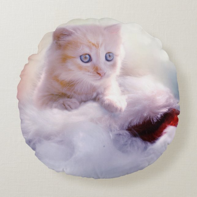 Christmas Kitten Round Cushion (Front)