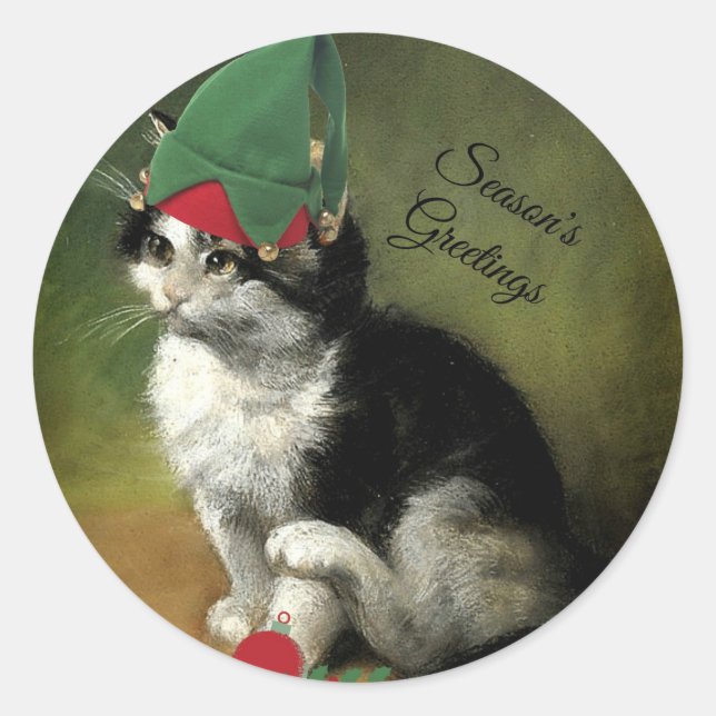 Christmas Kitten - Season's Greetings Classic Round Sticker (Front)