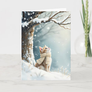 Christmas Kitten Watching Snowflakes Card