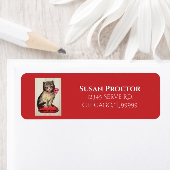 Christmas Kitten With Red Bow Return Address Label (Insitu)