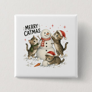Christmas Kittens Building Snowman 15 Cm Square Badge
