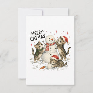 Christmas Kittens Building Snowman Card