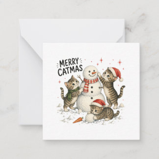 Christmas Kittens Building Snowman Card
