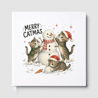 Christmas Kittens Building Snowman Guest Book