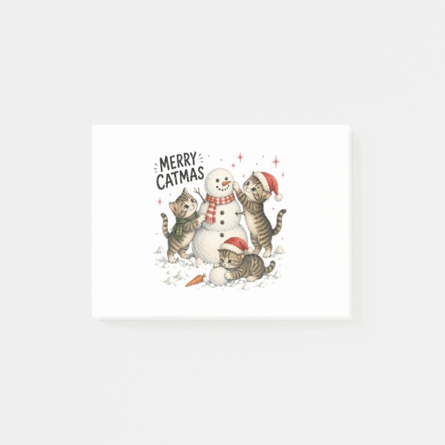 Christmas Kittens Building Snowman Post-it Notes (Front)
