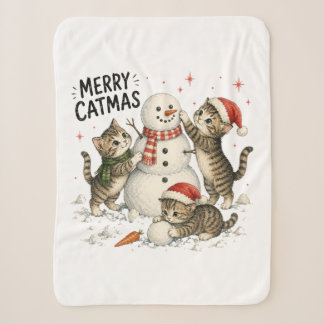 Christmas Kittens Building Snowman Sherpa Blanket