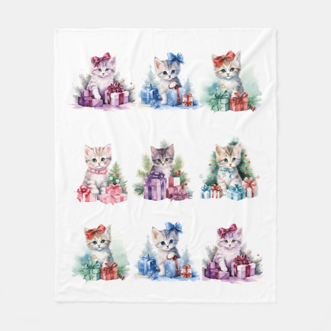 Christmas Kittens Fleece Blanket (Front)