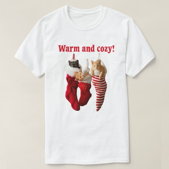Christmas Kittens in Stockings T-Shirt (Design Front)
