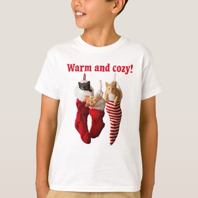 Christmas Kittens in Stockings T-Shirt (Front)