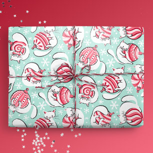 Christmas Kittens with Peppermint Candy Baubles Wrapping Paper